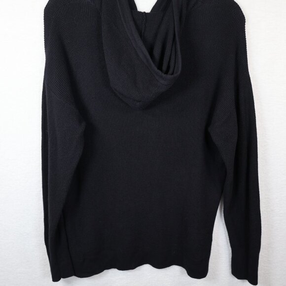 Michael Kors Waffle Knit Pullover Hoodie Sweater Black, Size Medium Lightweight - Picture 7 of 9